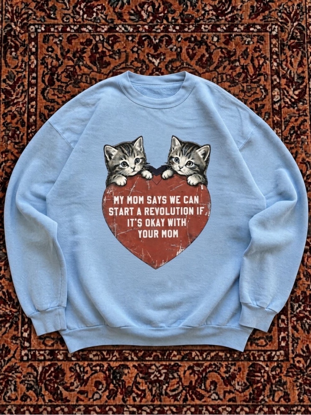 Gildan Light Blue Cat Heart Graphic Sweatshirt